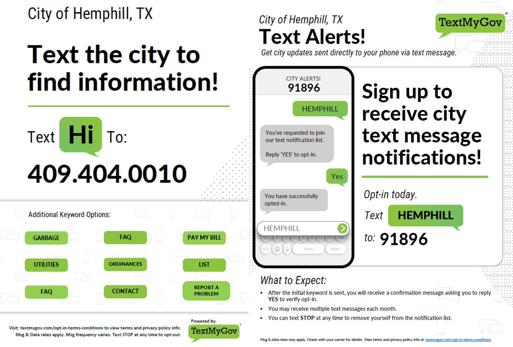 TextMyGov Text Messaging and Notification System Hemphill, Texas