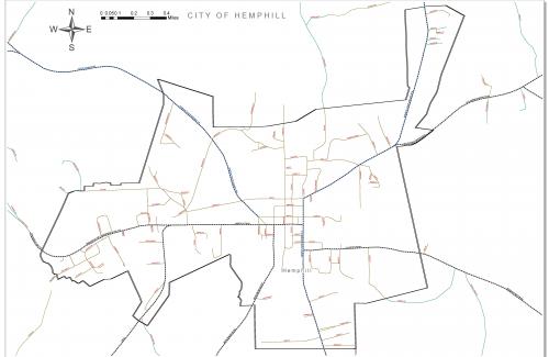 Hemphill Texas city map landscape view