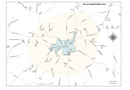 Hemphill Texas city map with border and buffer zone