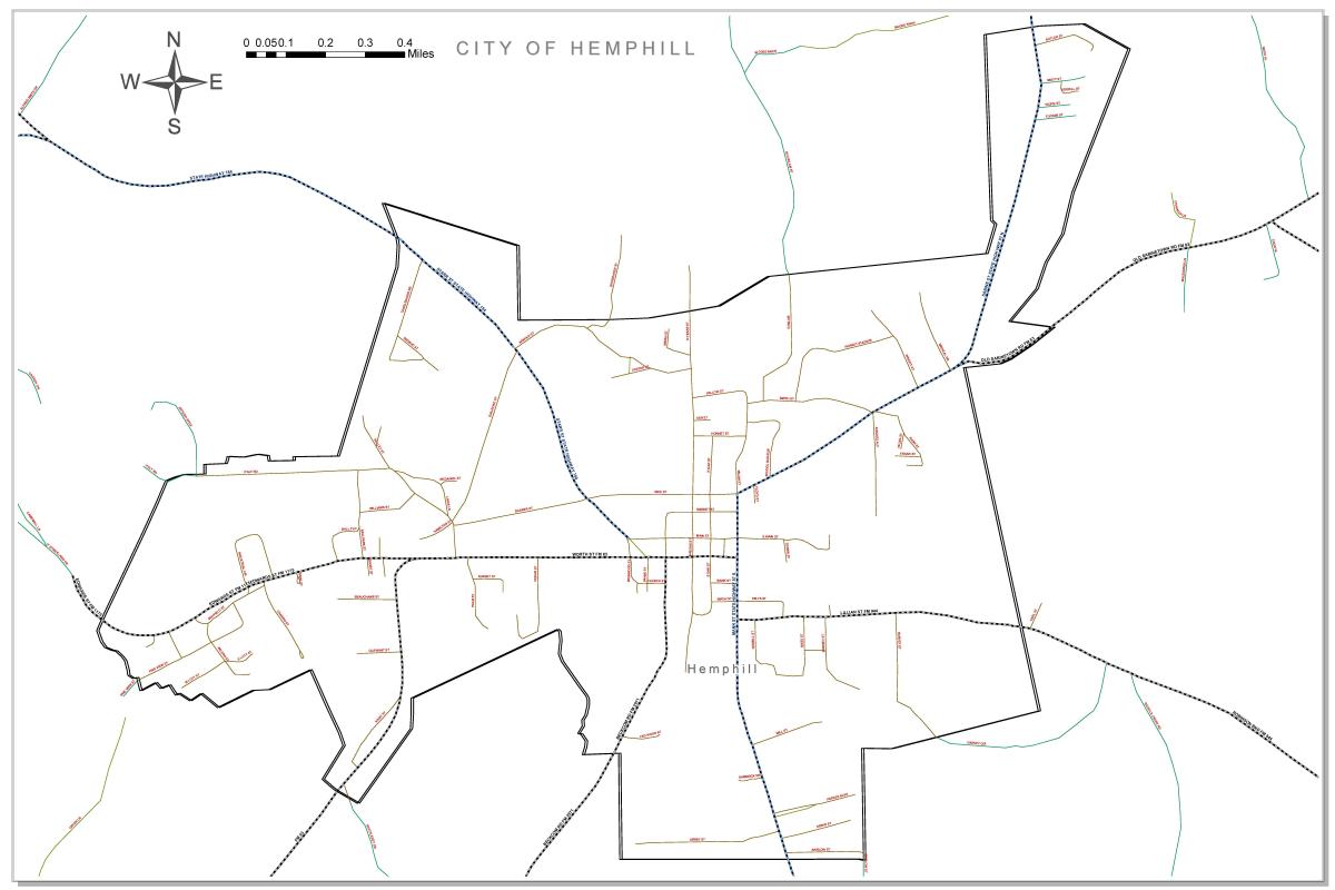 Hemphill Texas city map landscape view